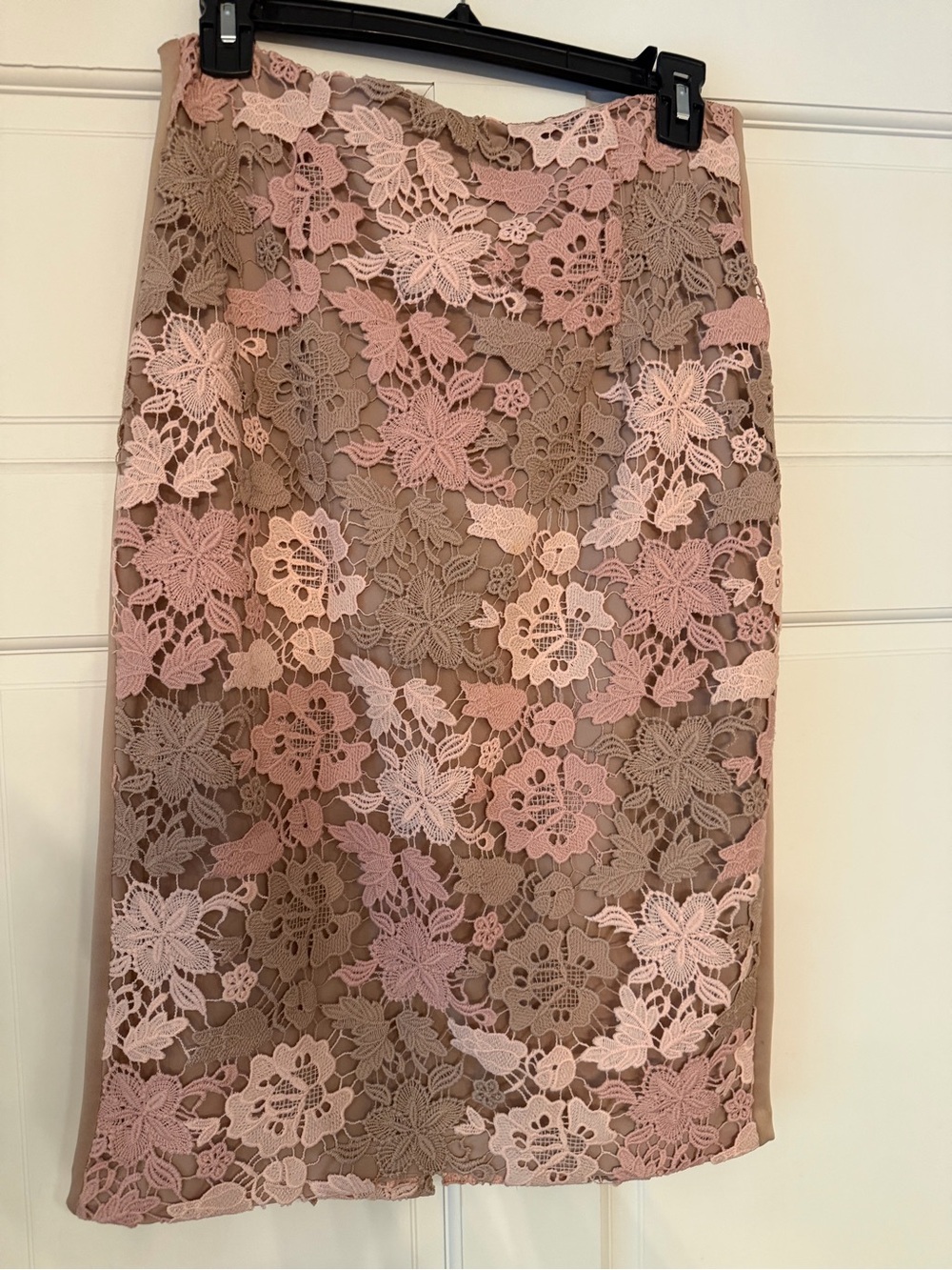 Calvin Klein Pink and Taupe Crochet Floral Lace Pencil Skirt